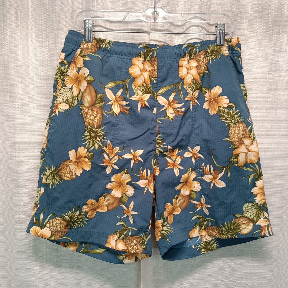 Tommy Bahama Mens S Blue‎ Pineapple Hibiscus Floral Ripstop Swim Trunks Beach